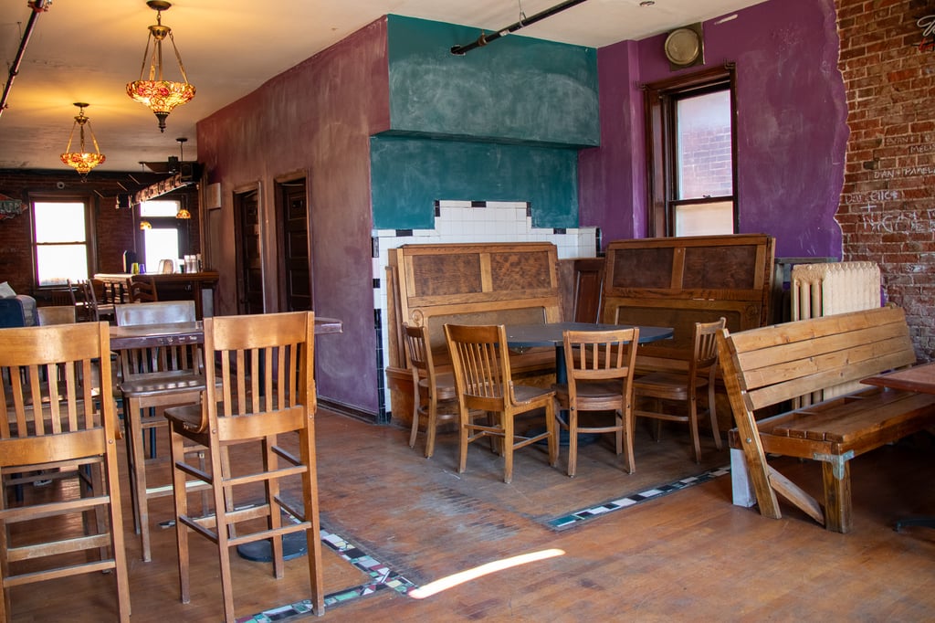 View of booths and tables in private room